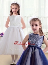 Pretty Ruching Tea Length Scoop Flower Girl Dresses  FGL253AFOR