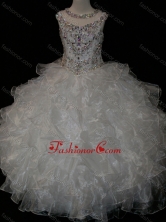 Princess Ball Gown Scoop Beaded Bodice Lace Up Little Girl Pageant Dress in White SWLG009-1FOR