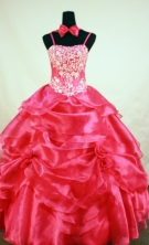 Romantic Ball Gown Straps Floor-Length Red Appliques and Beading Flower Girl Dresses Style FA-S-232