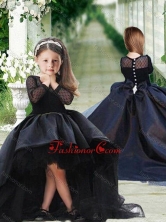 Romantic See Through Long Sleeves Flower Girl Dress in Navy Blue LTG242FOR