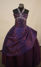 Simple A-line Halter Top Neck Floor-length Flower Girl Dresses Style FA-C-149