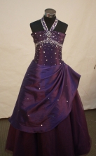 Simple A-line Halter Top Neck Floor-length Flower Girl Dresses Style FA-C-149