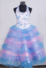 Sweet Ball Gown Halter top neck Floor-Length Orangza Beading and Appliques Flower Girl Dresses Style FA-S-187