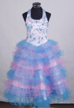 Sweet Ball Gown Halter top neck Floor-Length Orangza Beading and Appliques Flower Girl Dresses Style Y042437