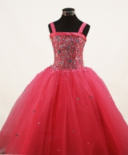 Sweet Ball Gown Straps Floor-Length Red Beading and Appliques Flower Girl Dresses Style FA-S-216