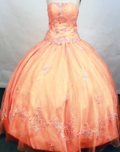  Modest ball gown strapless floor-length organza orange red embroidery with beading quinceanera dresses FA-X-106