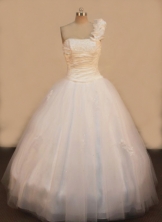 Elegant A-line OneShoulder Neck Floor-length Quinceanera Dresses Appliques Style FA-Z-0087