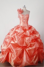 Lovely Ball Gown One Shoulder Floor-length Orange Red Quincenera Dresses TD260013
