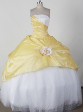 Simple Ball Gown Strapless Floor-length Yellow Quincenera Dresses TD260038