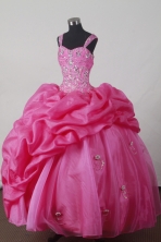 Sweet Ball Gown Straps Floor-length Hot Pink Quincenera Dresses TD260034