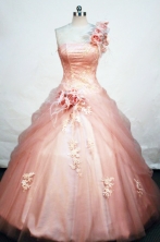 The most Popular ball gown one shoulder floor-length appliques orange red quinceanera dress FA-X-035