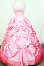  Perfect Ball gown Halter top neck Floor-length Taffeta Pink Quinceanera Dresses Style FA-W-054