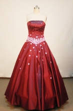  Unique A-line Strapless Floor-length Satin Burgundy Quinceanera Dresses Style FA-W-130