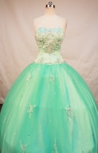 Beautiful Ball Gown Strapless Floor-Length Spring Green Appliques and Beading Quinceanera Dresses Style FA-S-145