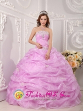 Ciudad Valles Mexico lavender Organza Quinceanera Dress Strapless Appliques Layered Pick-ups Ball Gown Style QDZY075FOR