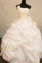 Exquisite Ball Gown Strapless Floor-Length White Hand Flower Quinceanera Dresses Style FA-S-148