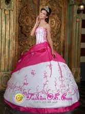 Huimanguillo Mexico Embroidery Rose Pink and White Strapless Satin Ball Gown For 2013 Quinceanera Style QDZY037FOR