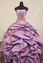 Pretty Ball Gown Strapless Floor-Length Orangza Purple Appliques Quinceanera Dresses Style FA-S-140 