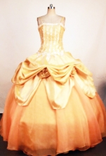Sweet Ball Gown Straps Floor-Length Gold Beading and Appliques Quinceanera Dresses Style FA-S-380