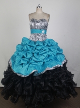 Cheap Ball Gown One Shoulder Neck Floor-length Aqua Blue Quinceanera Dress X0426062