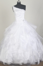 Classical Ball Gown One Shoulder Floor-length White Quinceanera Dress LZ426044