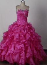 Elegant Ball Gown Strapless Floor-length Hot Pink Quinceanera Dress LJ2619