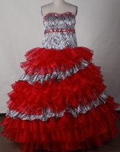 Elegant Ball Gown Strapless Floor-length Red Quinceanera Dress LJ2654