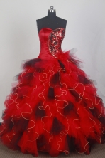 Exclusive Ball Gown Sweetheart Neck Floor-length Red Quinceanera Dress LZ426048