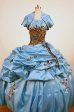 Exquisite Ball Gown Strapless Floor-Length Blue Appliques and Beading  Quinceanera Dresses Style FA-S-364
