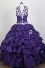 Gorgeous Ball Gown Halter Top Neck Floor-length Purple Quinceanera Dress LZ426083