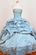 Gorgeous Ball Gown Strapless Floor-Length Blue Appliques and Beading Quinceanera Dresses Style FA-S-366