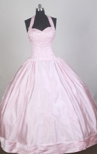 Luxurious Ball Gown Halter Top Floor-length Baby Pink Quinceanera Dress LZ426059