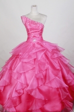 Luxurious Ball Gown One Shoulder Floor-length Hot Pink Quinceanera Dress LZ426075