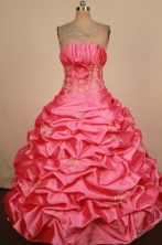 Modest Ball Gown Strapless Floor-Length Red Beading and Appliques Quinceanera Dresses Style FA-S-388