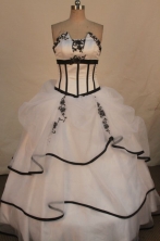 Modest ball gown strapless floor-length organza appliques white quinceanera dresses FA-X-171