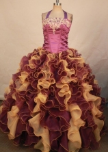 Perfect Ball Gown Halter Top Floor-length Quinceanera Dresses Appliques Style FA-Z-0328