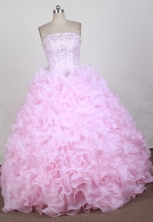 Popular Ball Gown Strapless Floor-length Pink Quinceanera Dress X0426076