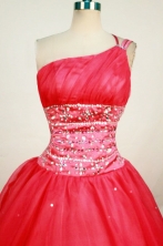 Romantic Ball Gown One Shoulder Floor-length Red Beading Quinceanera dress Style FA-L-404