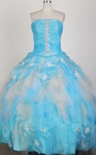 Romantic Ball Gown Strapless Floor-length Aqua Blue Quinceanera Dress X0426030