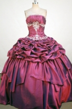 Sweet Ball Gown Strapless Floor-Length Burgundy Beading and Applqiues Quinceanera Dresses Style FA-S-305