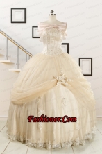 Elegant Appliques 2015 Champagne Quinceanera Dress with Wraps FNAO121AFOR