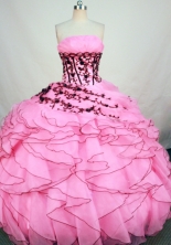 Exclusive Ball Gown Strapless Floor-length Baby Pink Organza Appliques Quinceanera Dress Style FA-L-163