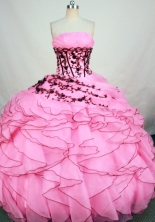 Exclusive Ball Gown Strapless Floor-length Baby Pink Organza Appliques Quinceanera Dress Style FA-L-163