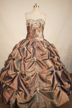 Exclusive Ball Gown Sweetheart Floor-length Brown Taffeta Appliques Quinceanera Dress Style FA-L- 185