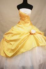 Simple Ball gown Strapless Floor-length Taffeta Yellow Quinceanera Dresses Style FA-Y-0094
