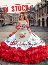 Luxurious White and Red Quinceanera Dresses with Ruffled Layers and Embroidery ZTQD005FOR