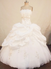 Modest ball gown strapless floor-length appliques with beading white quinceanera dresses FA-X-173
