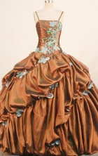 Modest ball gown straps floor-length taffeta appliques brown quinceanera dresses FA-X1824