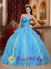beautiful Strapless and Multi-color Ruffles Quinceanera Dresses With Beaded Decorate and Ruch IN  Bocay Nicaragua  Style QDZY363FOR
