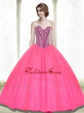 2015 Beautiful Ball Gown Beading Sweetheart Hot Pink Quinceanera Dresses QDDTA65002FOR